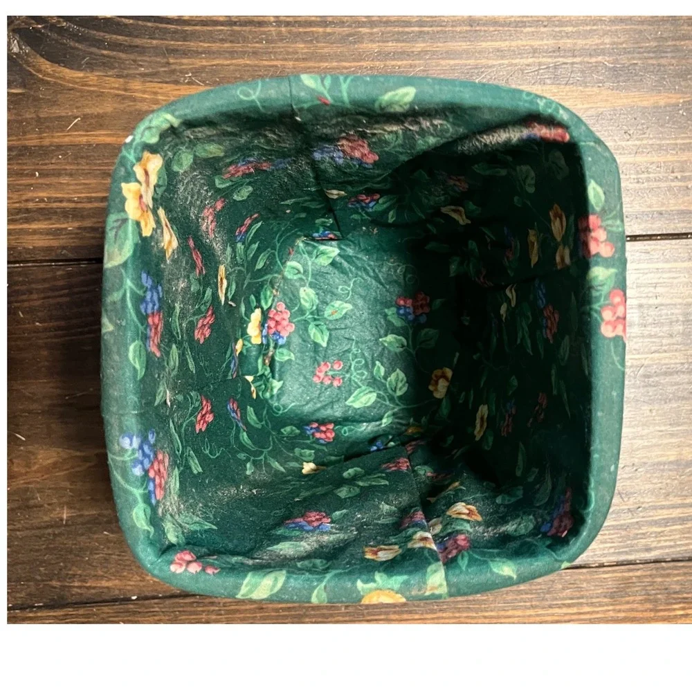 Longaberger 1996 Handwoven Basket Green Floral Fabric Liner Tapered Square USA